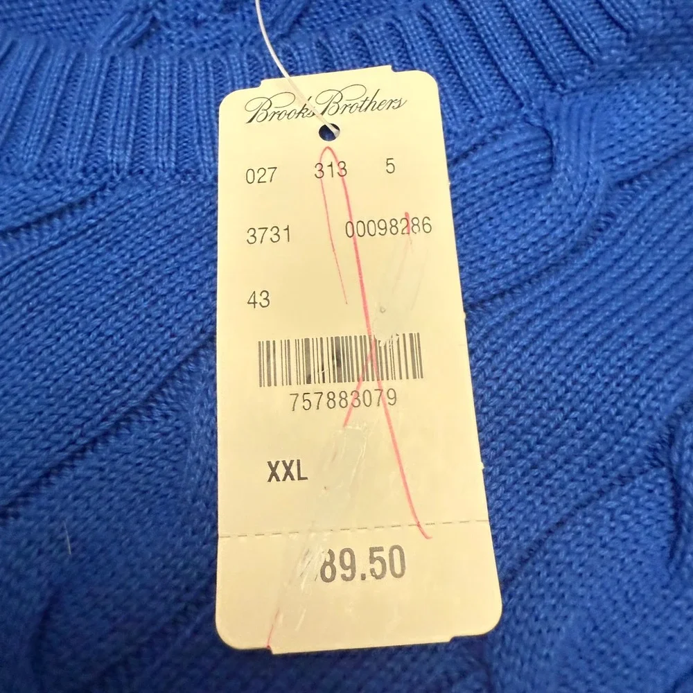 Brooks Brothers XXL Blue Supima Cotton Cable Knit Crew Neck Sweater NWT - Picture 3 of 7